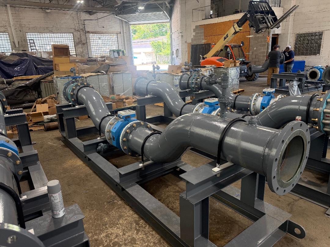 Fabricated industrial piping assemblies inside the shop